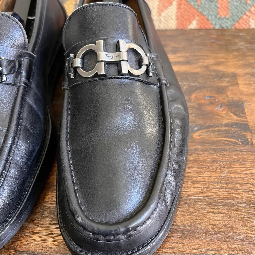 Salvatore Ferragamo DAVID Black Claf Leather Loafers 7.5 EEE US8.5 Wide